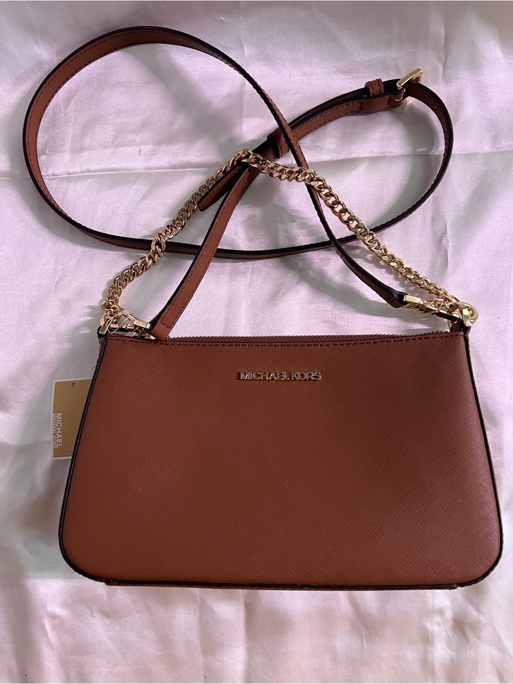 Michael Kors Chestnut Saffiano Leather Chain-Strap Crossbody